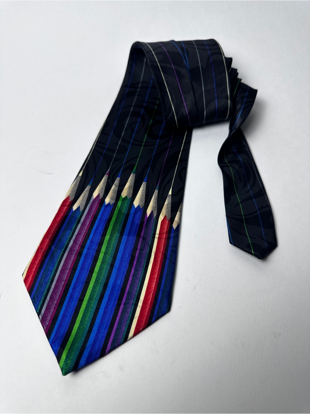 Men's Black Tie with Colorful Pencil Stripe Design